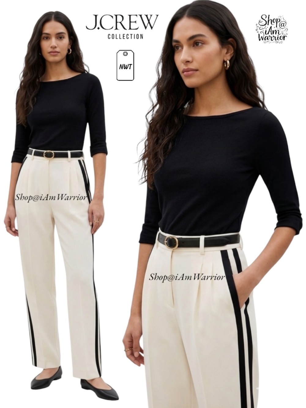J.Crew Collection NWT ivory duo striped tuxedo draped pants
